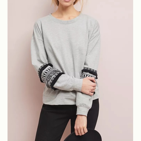 Anthropologie fringed sleeve LS shirt - Picture 2 of 7